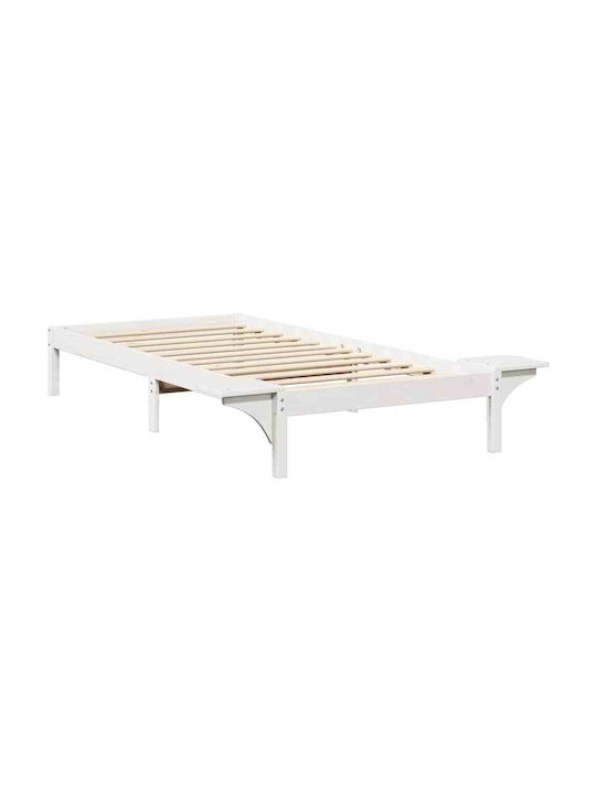 Pat Single Din Lemn Alb Cu Plăci Potrivit Pentru Saltea 80x200cm