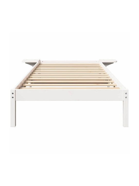 Pat Single Din Lemn Alb Cu Plăci Potrivit Pentru Saltea 80x200cm