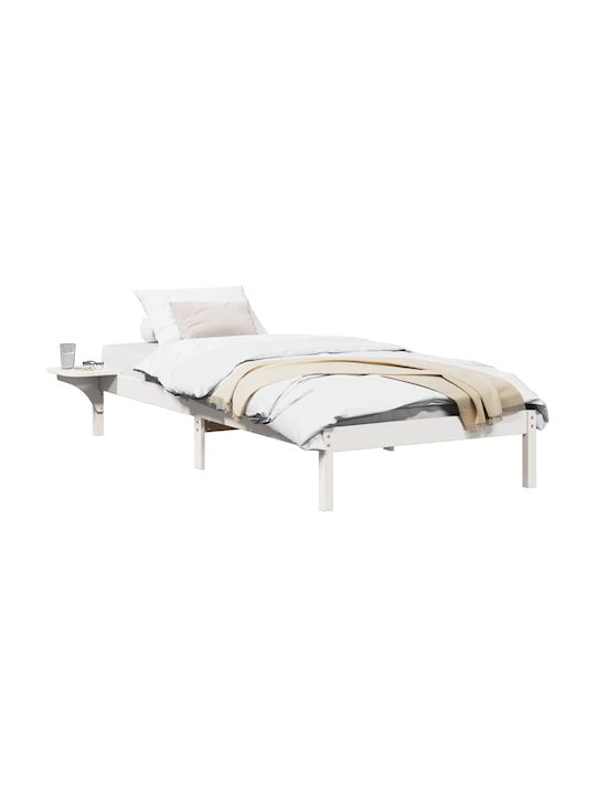 Pat Single Din Lemn Alb Cu Plăci Potrivit Pentru Saltea 80x200cm