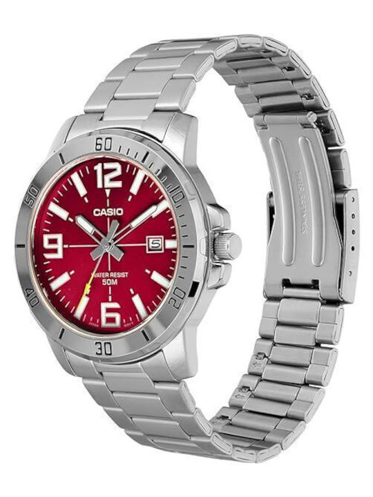 Casio Collection Herrenuhr 45mm Batterie mit Silber Metallarmband