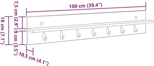 vidaXL Wooden Wall Hanger Beige 100x18x10.5cm 1pc