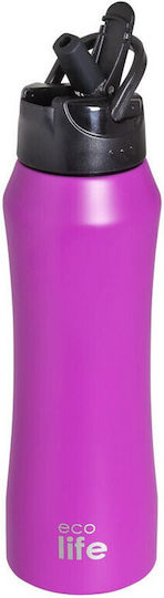 Ecolife Kids Water Bottle Thermos Stainless Steel with Straw Pink 550ml