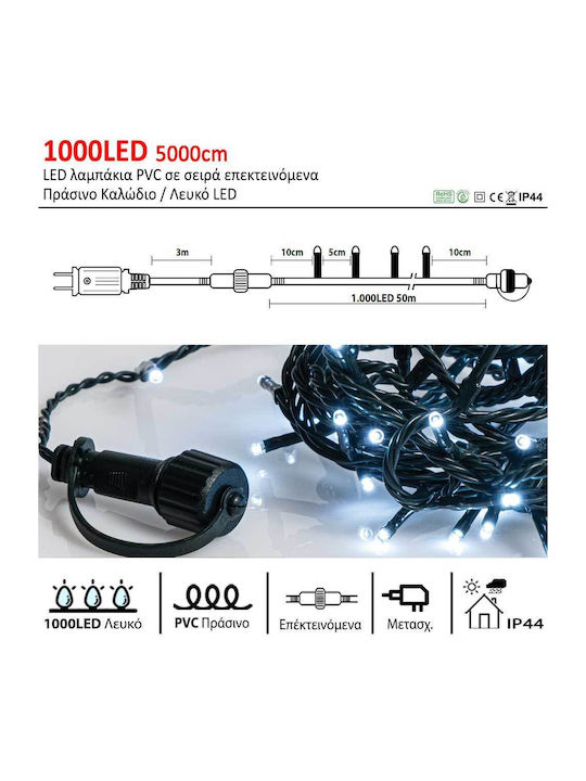 1000 Lights LED 50m. Cold White in String