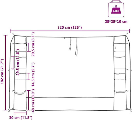 Vidaxl Tent Hanging Organizer Storage Gray 320 x 182 cm
