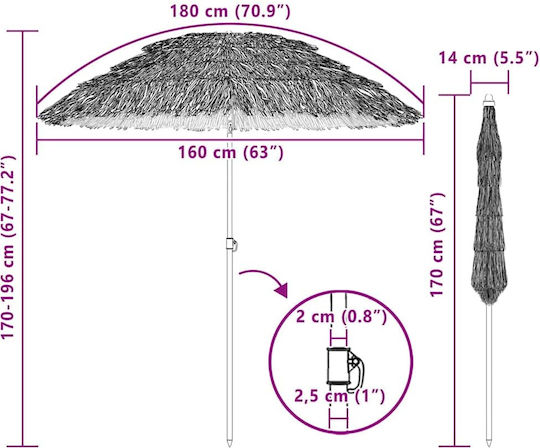vidaXL Folding Beach Umbrella Diameter 1.6m Beige
