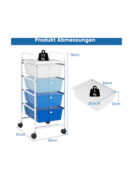 Costway Kitchen Trolley Plastic Blue 37x32x76cm