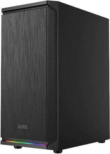 Aura GC8 Геймърско бюро Midi Tower Компютърна кутия със страничен прозорец и ARGB осветление Черен