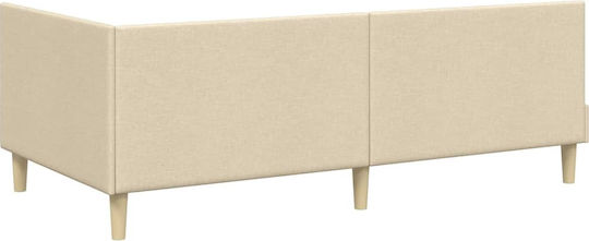 Single Upholstered Bed with Fabric Cream with Slats for Mattress 90x200cm