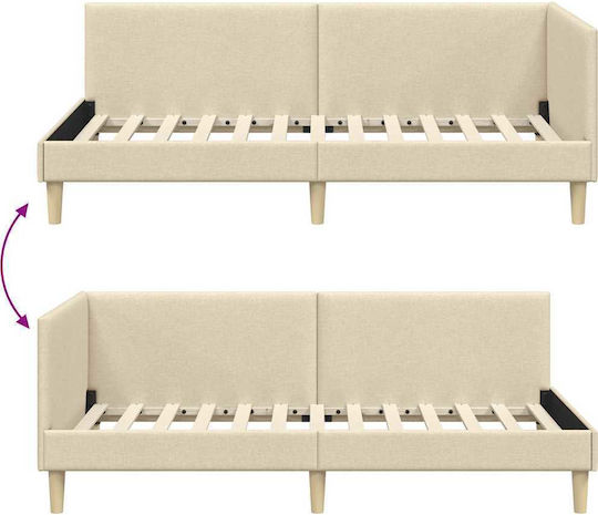 Single Upholstered Bed with Fabric Cream with Slats for Mattress 90x200cm