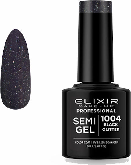 Elixir Semi Gel Ημιμόνιμο Βερνίκι Νυχιών 1004 Black με Glitter 8ml