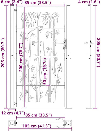 vidaXL Fence Gate from Bamboo in Black Color 2.0x1.05m