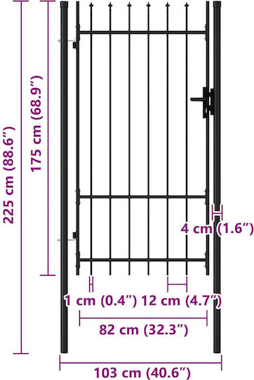 vidaXL Metal Fence Gate with Spears in Black Color 1.75x1.0m