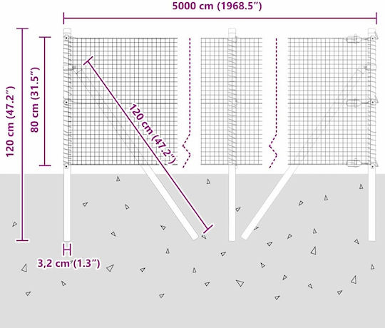 vidaXL Ситова мрежа Галванизирано Сив 0.8x50м
