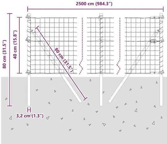 vidaXL Wire Fencing Galvanized Set Gray 0.4x25m