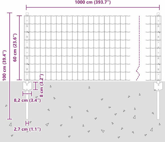 vidaXL Συρματόπλεγμα Σετ Ασημί 0.6x10m