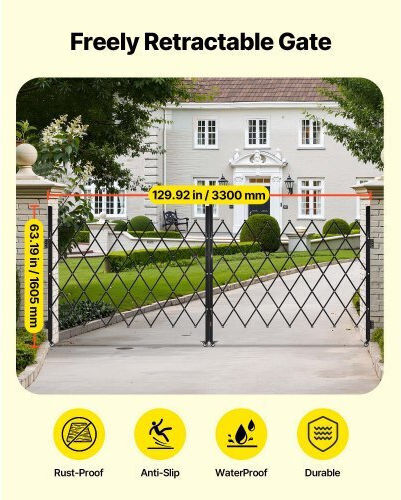 Vevor Μεταλλική Πόρτα Φράχτη σε Μαύρο Χρώμα 1.29m x 63.19cm