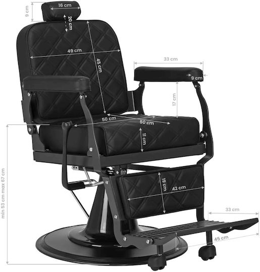 Barber Equipment Καρέκλα Κουρείου Μαύρη με Ρυθμιζόμενο Ύψος