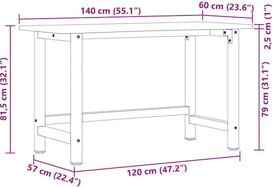 vidaXL Πάγκος Εργασίας 60x81.5x140cm 3309675