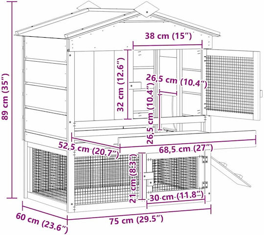 vidaXL Coteț Lemn L0.75 x L0.6 x Î0.59m.