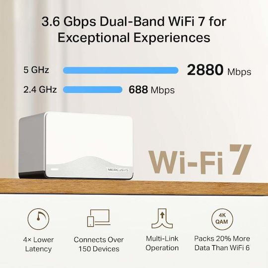 Mercusys Halo H27BE BE3600 WiFi Mesh Network Access Point Wi‑Fi 4 Dual Band (2.4 & 5GHz) in Double Kit