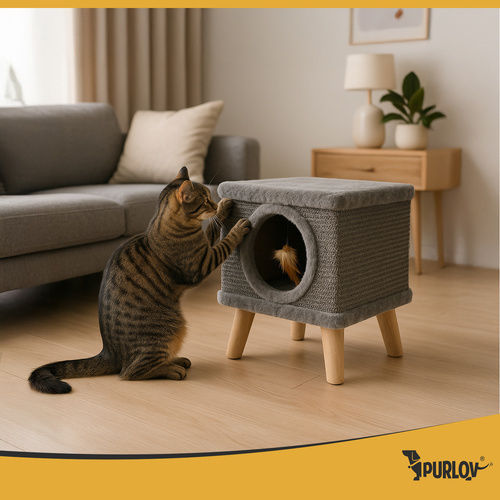 Purlov Bed Cat Beige 38x32x32cm