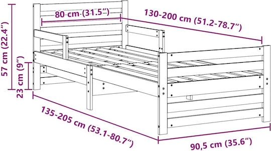 Vidaxl Разтегателно Легло За Деца Кафяво 80 X 130 165 200 См