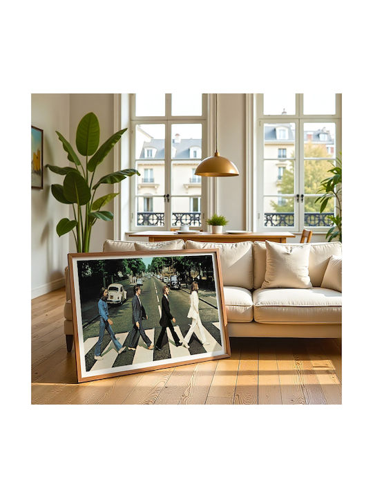Music Poster Beatles Ms153 21cm X 30cm Κάδρο Φυσικό Ξύλου Μπεζ