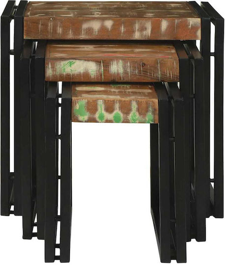 Rectangular Zigon Set Made of Solid Wood Multicolour 3 Pieces M50xL40xH45cm