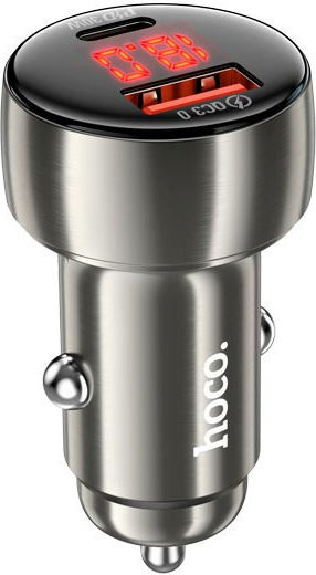 Hoco Зарядно за кола 48W 3Спецификация Бързо Зареждане с Портове: 1xUSB 1xType-C заедно с Кабел Lightning Сив Цвят