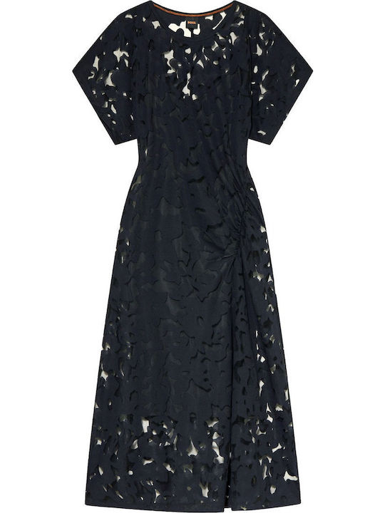 Rochie Midi De Seară Cu Dantelă Și Plasă Neagră