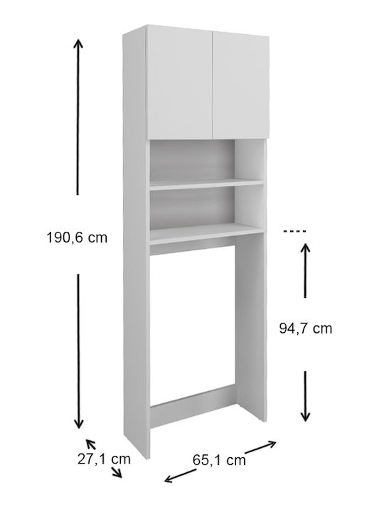 Megapap Ramsey Rafturi de baie Raft Baie Lemn cu 2 Rafturi 65x27x190.6cm Albă