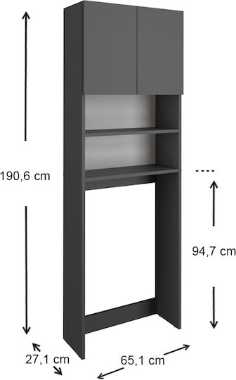 Megapap Ramsey Boden Badezimmerregal Hölzernes mit 2 Regalböden 65x27x190.6cm Gray