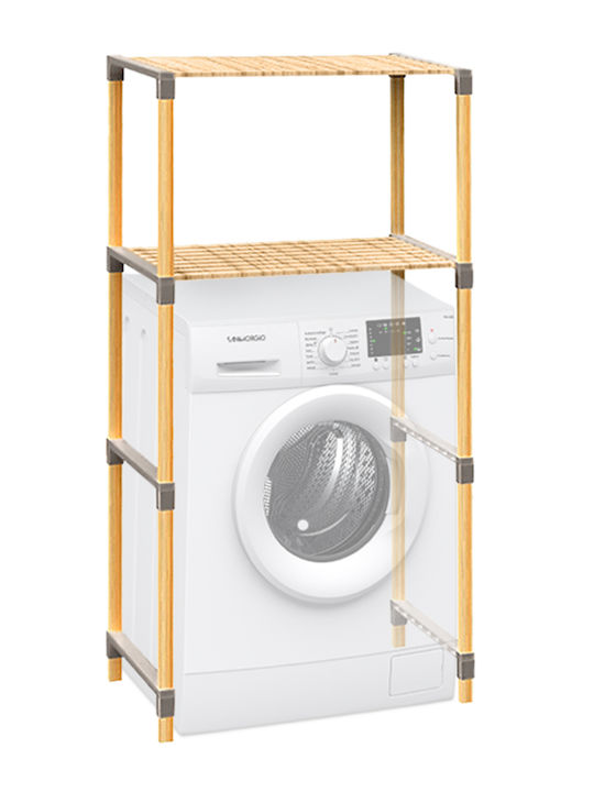 FixWood Rafturi de baie Raft Baie Lemn cu 2 Rafturi 33x33x127cm Bej