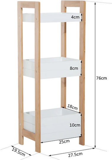 HomCom Boden Badezimmerregal Bamboo mit 3 Regalböden 27.5x27.5x27.5cm Weiß