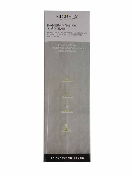 Sidirela Wall Mounted Bathroom Shelf Plastic with 4 Shelves and Suction Cups 25.5x17x240cm White