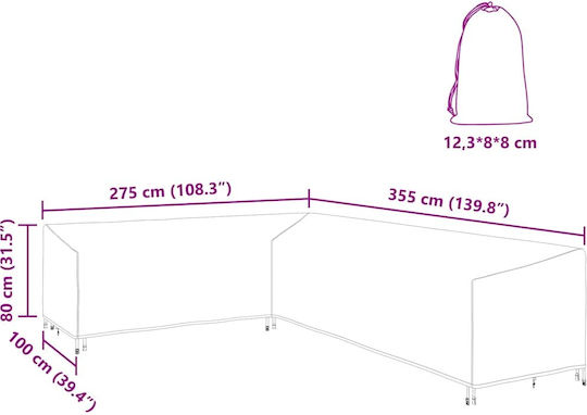 vidaXL Αδιάβροχο Προστατευτικό Κάλυμμα Καναπέ 355x275x80εκ. Μαύρο 210d ύφασμα οξφόρδης
