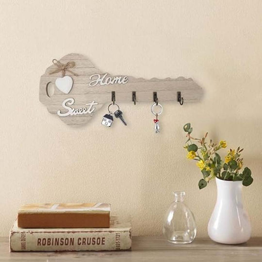 Uncle George Wall Hanger Wooden 3 Hooks Beige 31x3x14cm