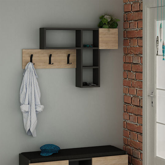Megapap Wooden Wall Hanger Felman with 3 Slots Anthracite / Natural 99.5x15x61cm 1pc