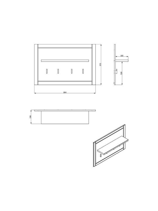 Fylliana Wall Hanger Valencia Wooden 4 Hooks Gray 86.5x19.5x57cm