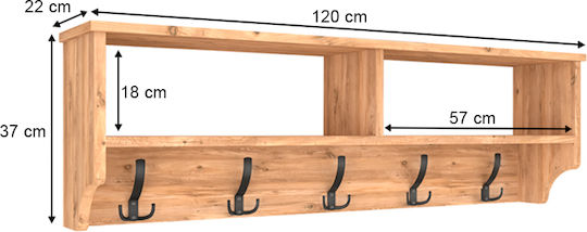 Megapap Wall Hanger Ottila Wooden 15 Hooks Pine Oak 120x22x37cm