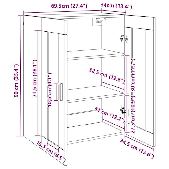 vidaXL Cabinet de baie L69.5xA34xÎ90cm Stejar