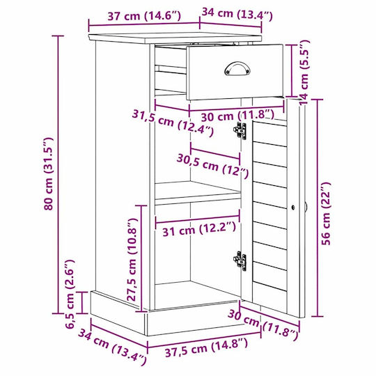 vidaXL Bathroom Cabinet L37xW34xH80cm Brown
