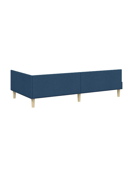 Pat Single Tapițat cu Material Albastru cu Plăci pentru Saltea 90x190cm