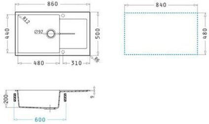 Pyramis 1b 1d Plus 070242411 Drop-In Мивка от Синтетичен Гранит Ш86xД50см Бежов