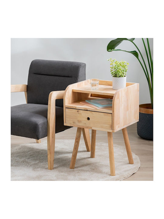 Bedside Table from Solid Wood Beige 45x40x67cm