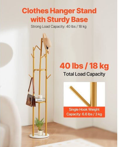 Vevor Metallic Coat Rack Yellow 34x34x170cm