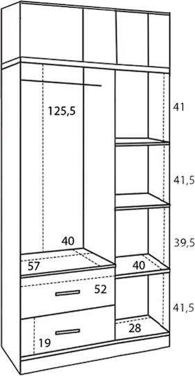 Τρίφυλλη Ντουλάπα με Πατάρι 89.2x42x241cm