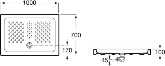 Roca Ορθογώνια Πορσελάνινη Ντουζιέρα 100x70cm Λευκή