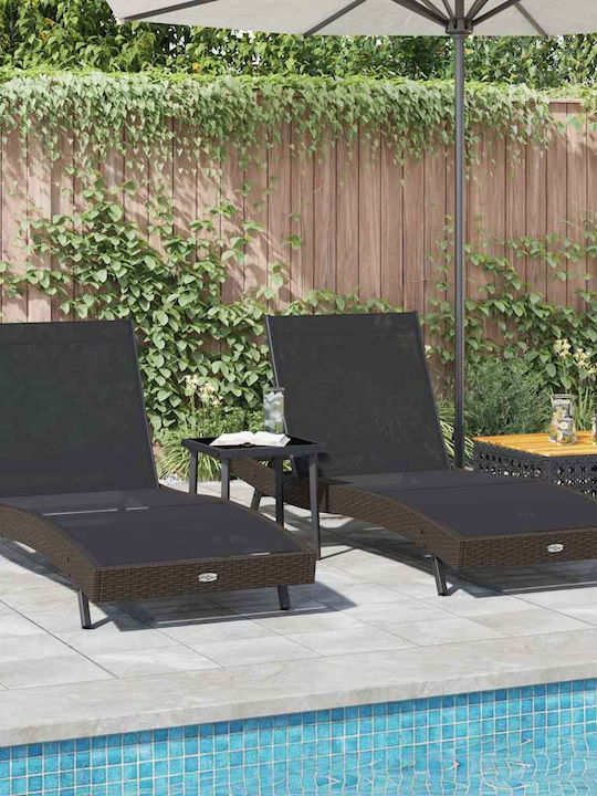 Liegestuhl Rattan Braun mit Tisch 3Stück 197x70x22cm.