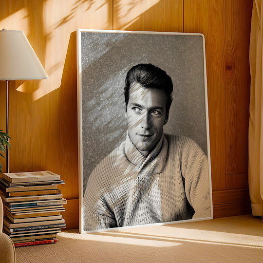 Poster Clint Eastwood Prt083 21cm X 30cm White Wooden Frame
